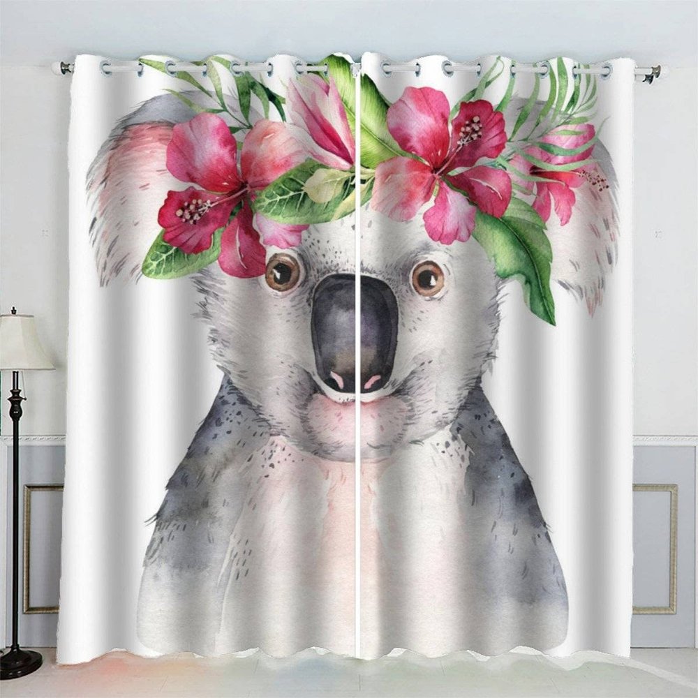 JIARKA Koala Curtains, 2 Panels, 3D Animal Print, Noise-Reducing Blackout Curtains, 220 x 215 cm
