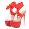 PAXAS Sexy Red Thigh-High Lace-Up Platform Sandals for Women, 16.5 cm Transparent Stiletto Open-Toe High Heels, Red, 42 view 1