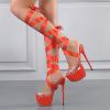 PAXAS Sexy Red Thigh-High Lace-Up Platform Sandals for Women, 16.5 cm Transparent Stiletto Open-Toe High Heels, Red, 42 view 2