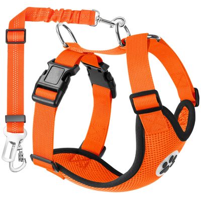 SlowTon Dog Car Harness with Seat Belt, Breathable, Orange, M