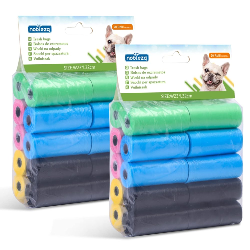 Nobleza 600 Dog Waste Bags, Large, Leakproof, Odorless, Extra Thick, 5 Colors
