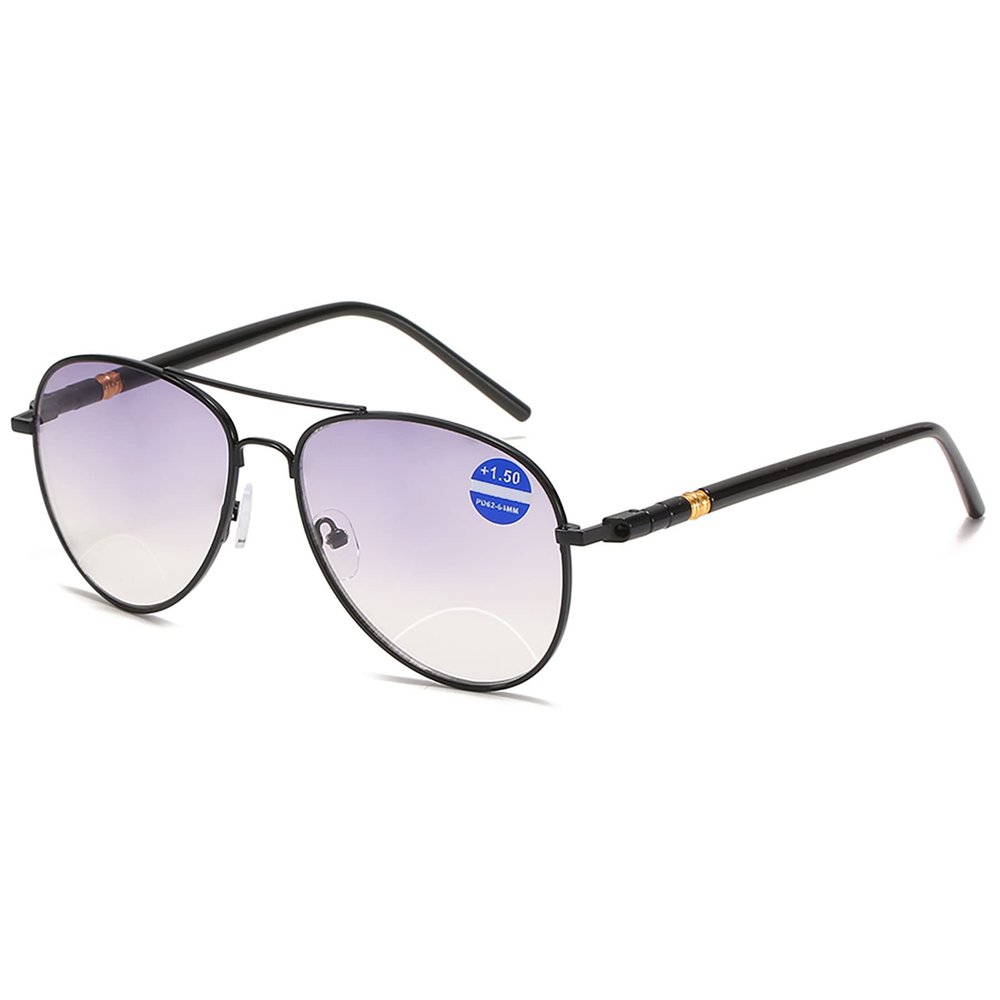 Lanomi Bifocal Pilot Reading Sunglasses with Blue-Light Filter, Black, 1.5