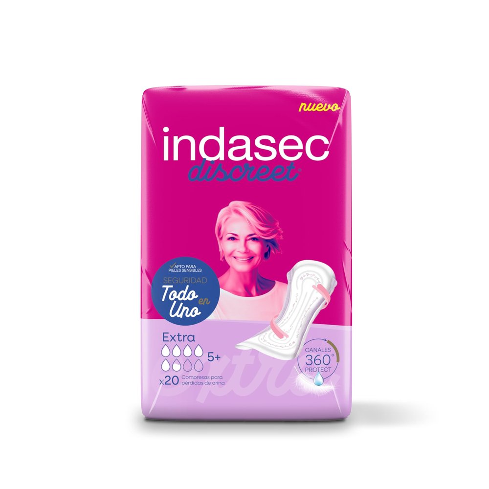 Indasec Discreet Extra Pads, Pack of 6 Bags, 120 Count