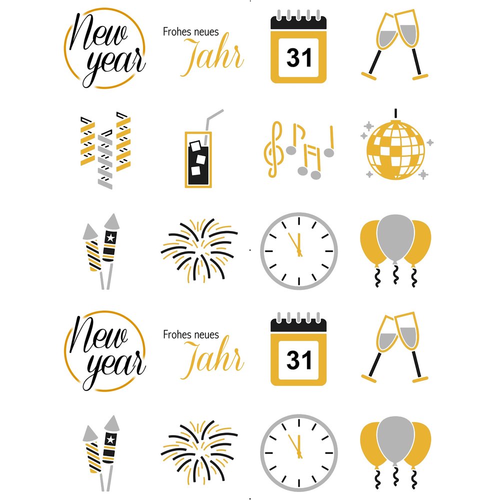 Printed Round Edible Wafer Toppers – New Year's Eve, Various Sizes and Papers