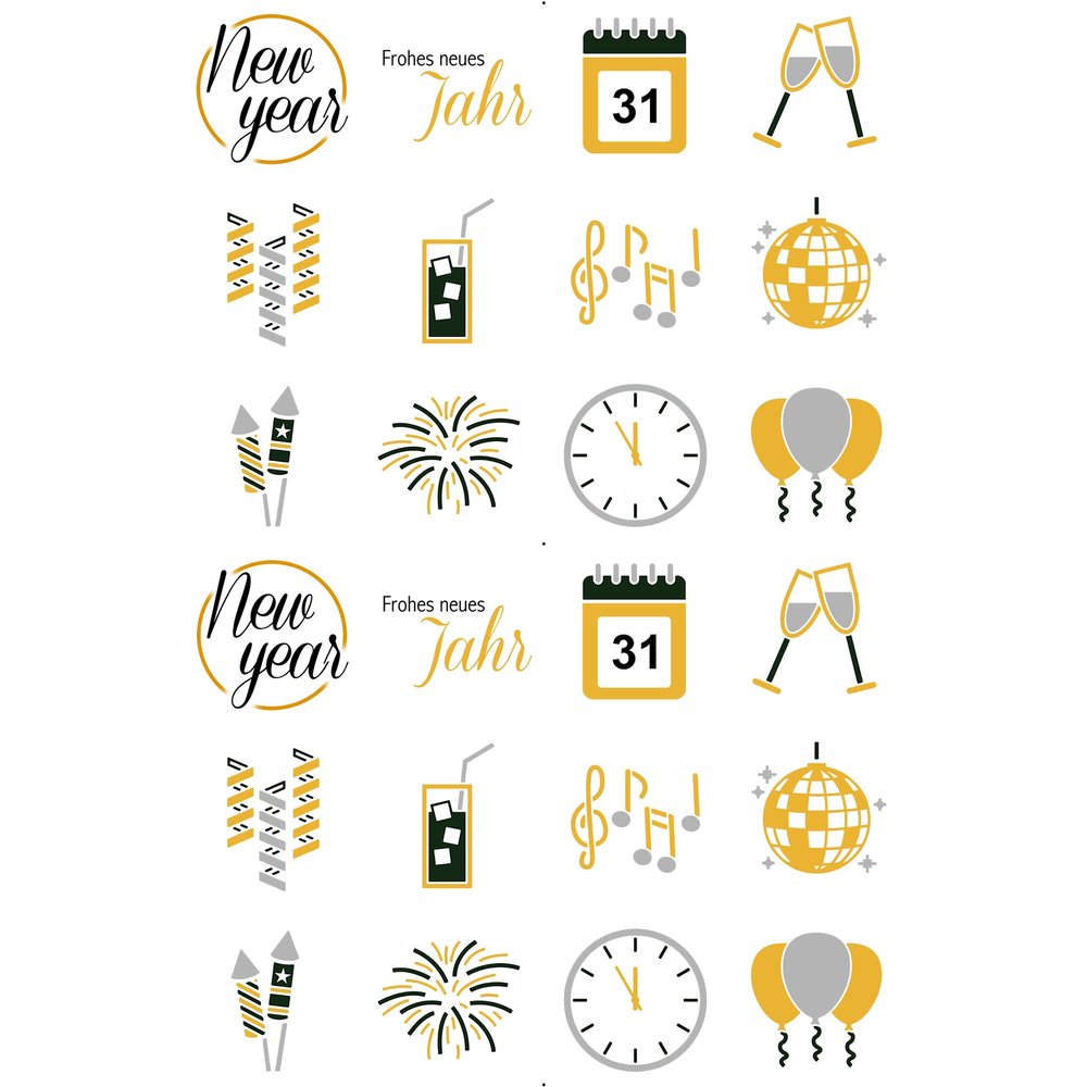 Printed Round Wafer Sheets – New Year's Eve, Various Sizes and Paper Types (Premium Wafer Paper, 24 pcs., 4 cm Diameter)