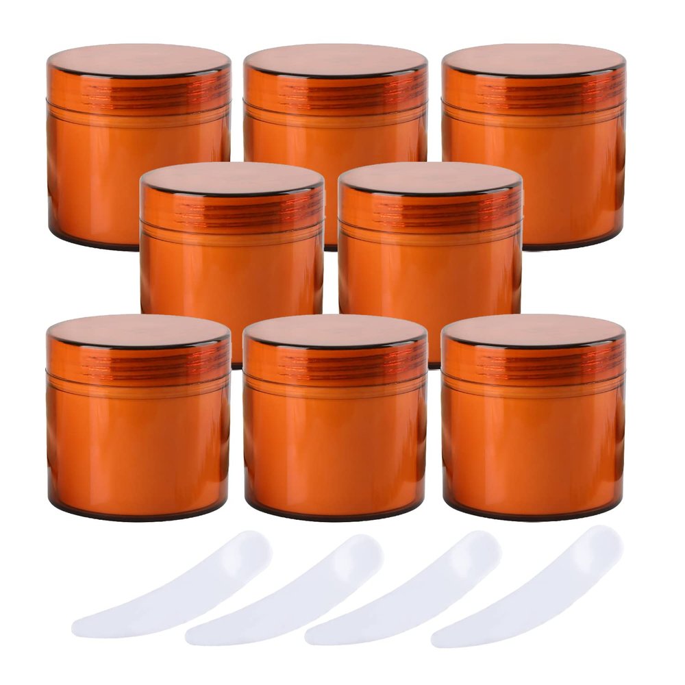 LusDoly 8-Pack 100 ml Brown Plastic Cosmetic Jars with Screw Lids