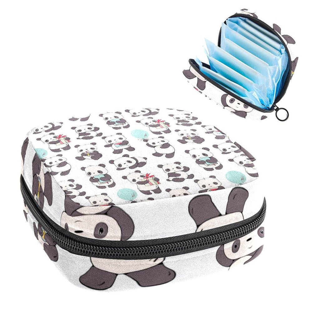 Women's Sanitary Pad Storage Bag with Zipper, Cute Panda Design