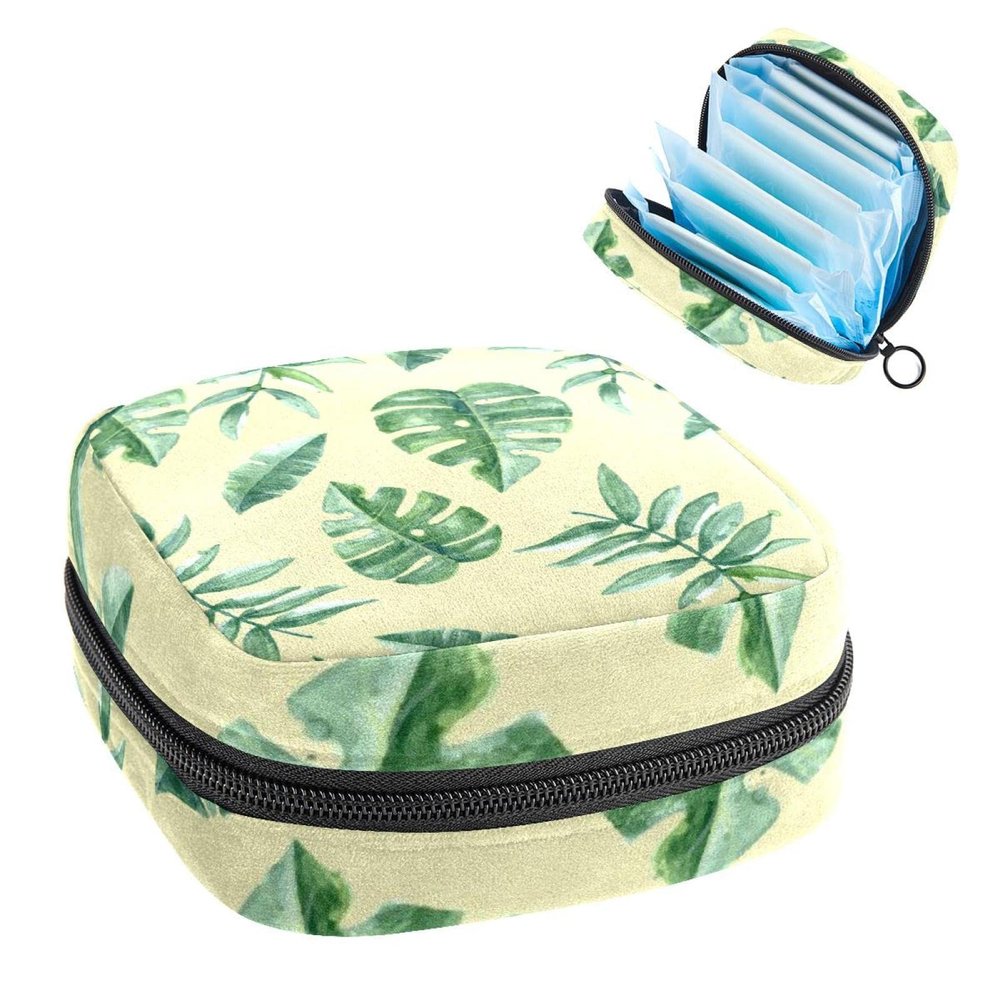 Women's Period Product Storage Bag, Tropical Leaves, Zipper Pouch
