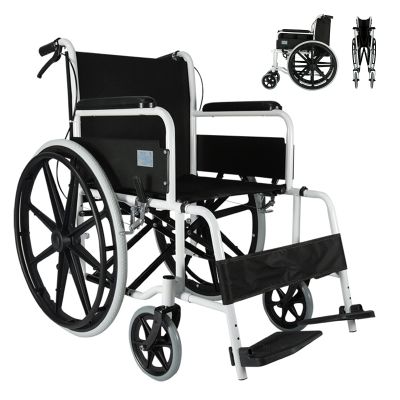 Foldable Lightweight Transport Wheelchair with Drum Brakes, 43 cm Seat Width, Steel
