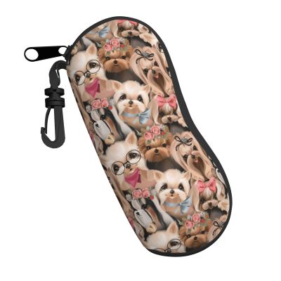 Ahdyr Se Dog & Puppy Brown Sunglasses Case, Soft Zipper Travel Case with Belt Clip