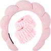 Mimi and Co Spa Headband for Women, Terry Cloth, Skincare, Makeup, Shower, Pink + Bracelets view 1