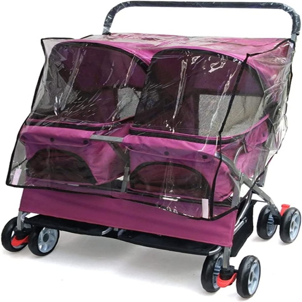 X&Z-XAOY Double Dog Stroller for Small and Medium Dogs, Rose Red