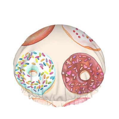 Donut Shower Cap Sweet Dessert Food Chocolate Love Heart Cake Colorful Large Waterproof Reusable Cap for Women, Men, Girls, and Long Hair