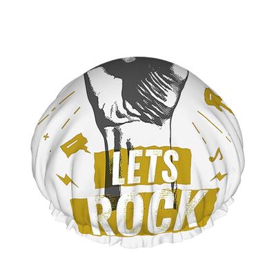 Music Shower Cap, Vintage Rock 'n' Roll Design, Waterproof Reusable Cap for Long Hair