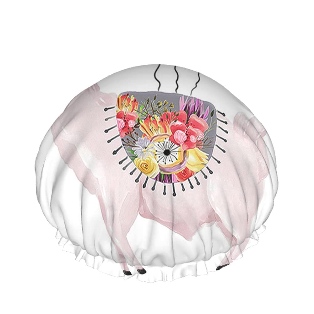 Llama Alpaca Shower Cap with Floral Print