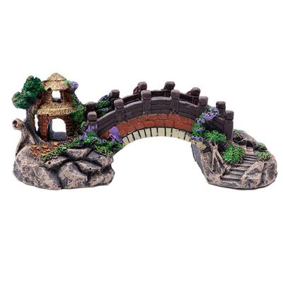 Aquarium Decoration with Bridge and Flowers - Brown