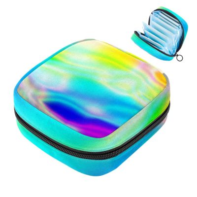 Zippered Menstrual Pad and Tampon Pouch for Women and Girls, Abstract Colorful Psychedelic Swirl