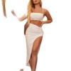 CHAOYI Sexy Dress Set for Women, Backless Crop Top and High-Slit Skirt Matching Set, Female Club Party Two-Piece Set, White, L view 1