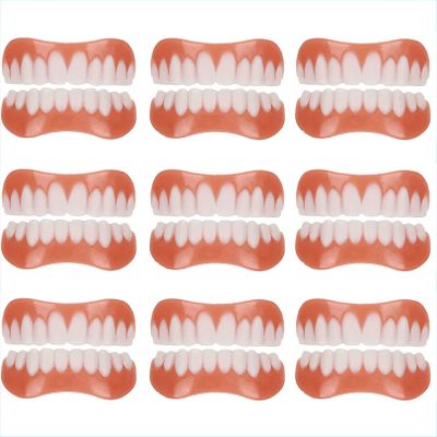 WoCOyo Top and Bottom Instant False Teeth Veneers, Silicone Cosmetic Teeth, 9 Pairs