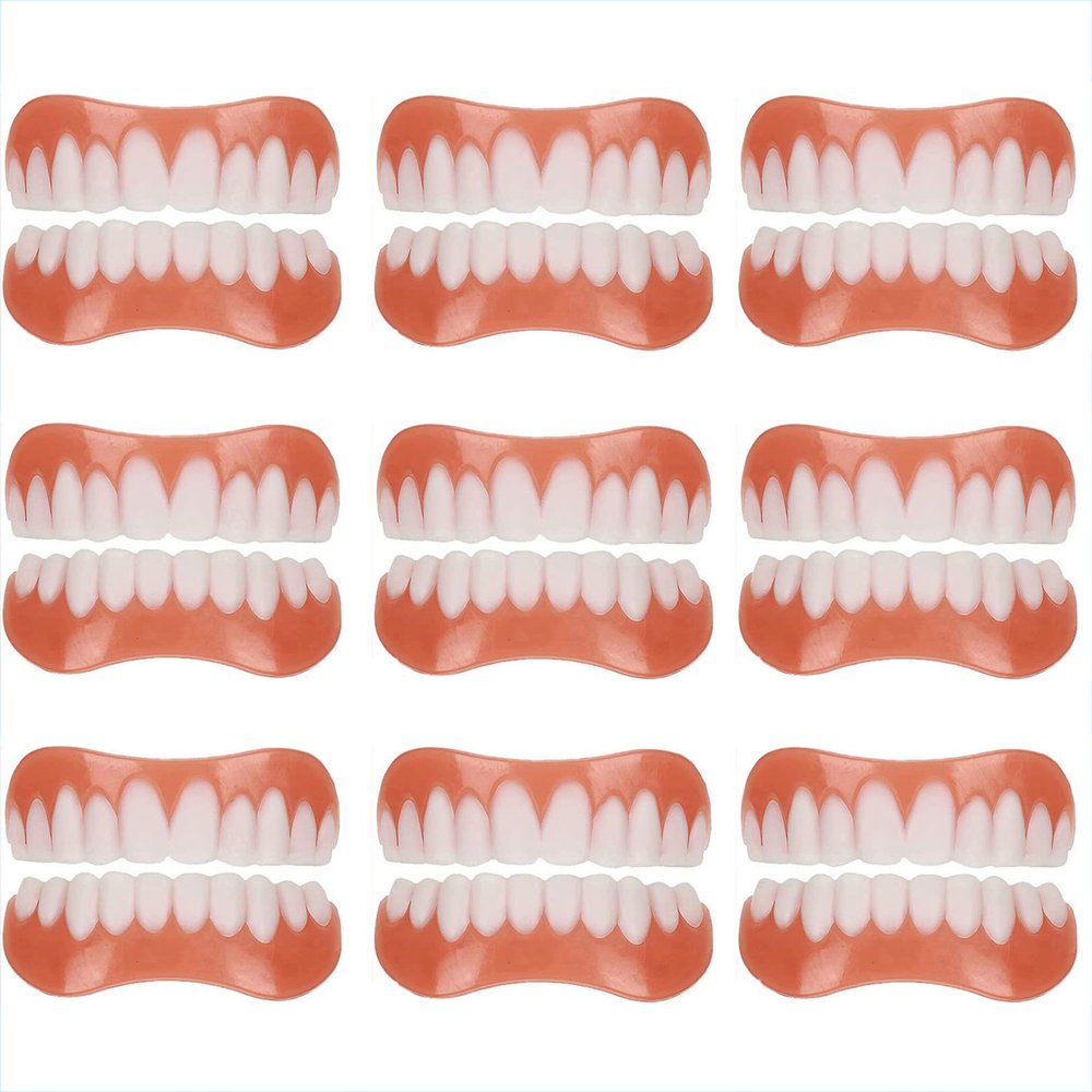 WoCOyo Top and Bottom Instant False Teeth Veneers, Silicone Cosmetic Teeth, 9 Pairs