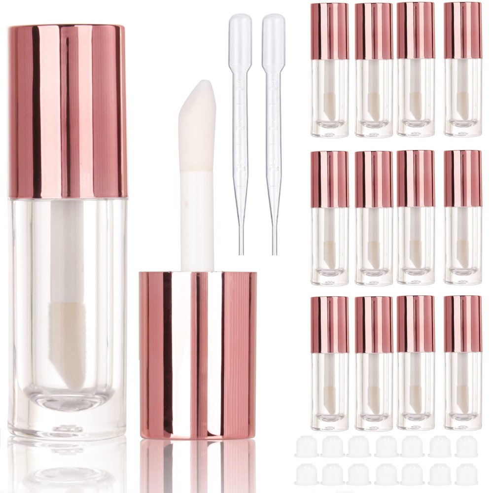 COSIDEA 14 Empty Thick Lip Gloss Tubes, 6 mL, Rose Gold, with Large Wands