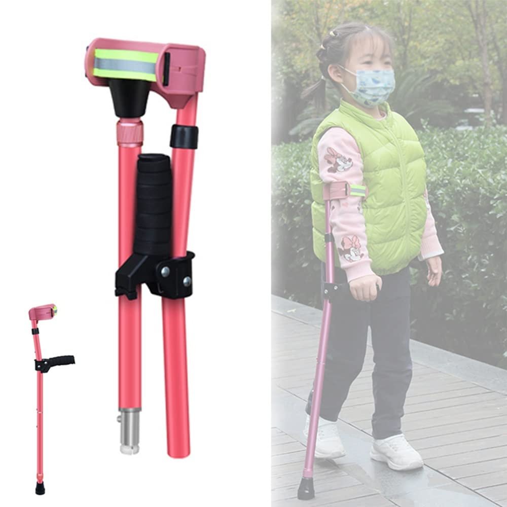 KADEUX Kids' Folding Forearm Crutch, Height-Adjustable Aluminum Alloy, Pink