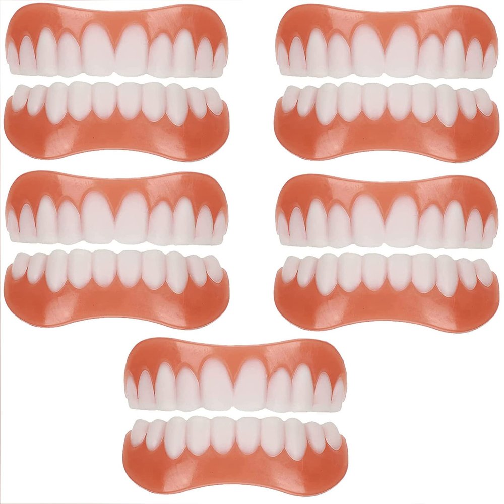 WoCOyo Reusable Silicone Upper and Lower Veneers, Temporary Cosmetic False Teeth, Whitening, Natural Shades, 5 Pairs