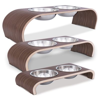 MilaCasa Elevated Dog Feeding Station, 2 Bowls, Walnut (L)