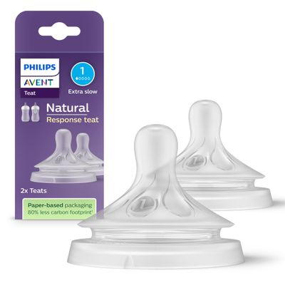 Philips AVENT Natural Response Nipples, 2-Pack, Flow Rate 1, Newborn, 0+ Months, BPA-Free (SCY961/02)