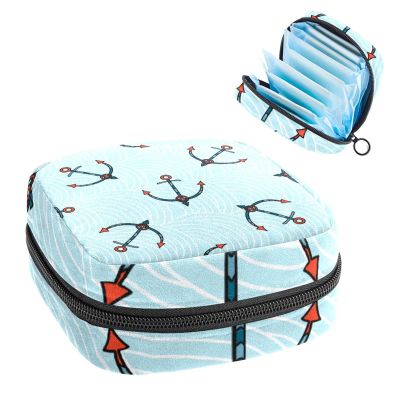 Women's Menstrual Product Storage Bag with Zipper, Anchor Pattern