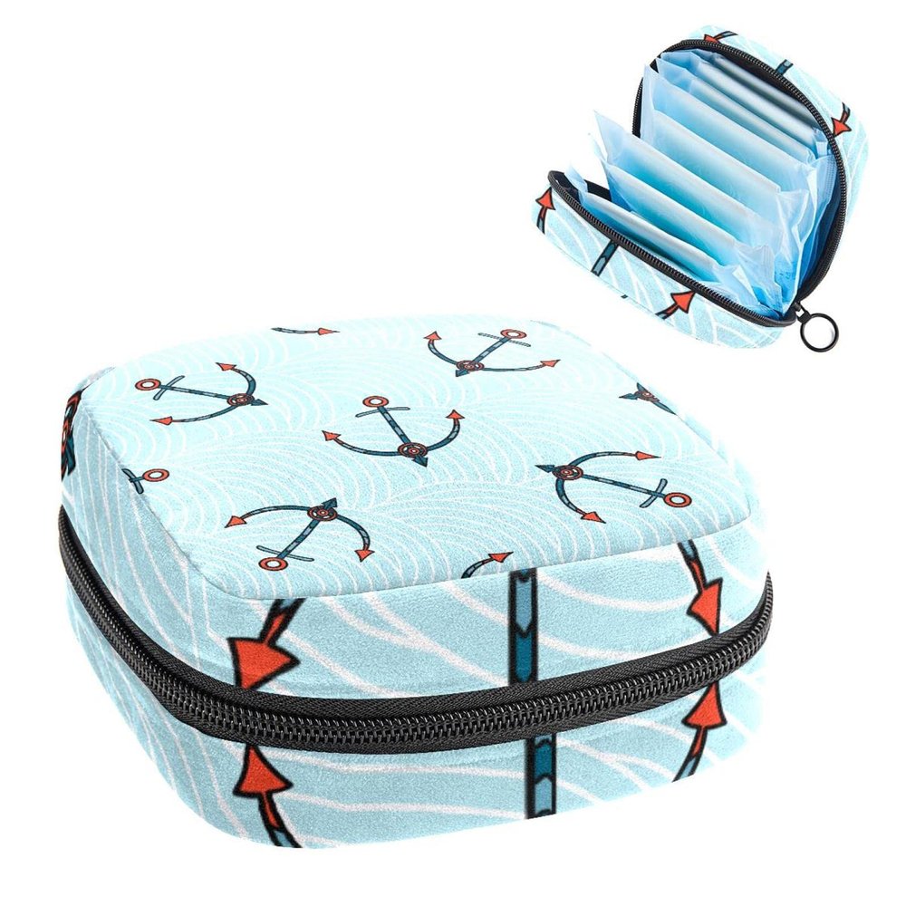 Women's Menstrual Product Storage Bag with Zipper, Anchor Pattern