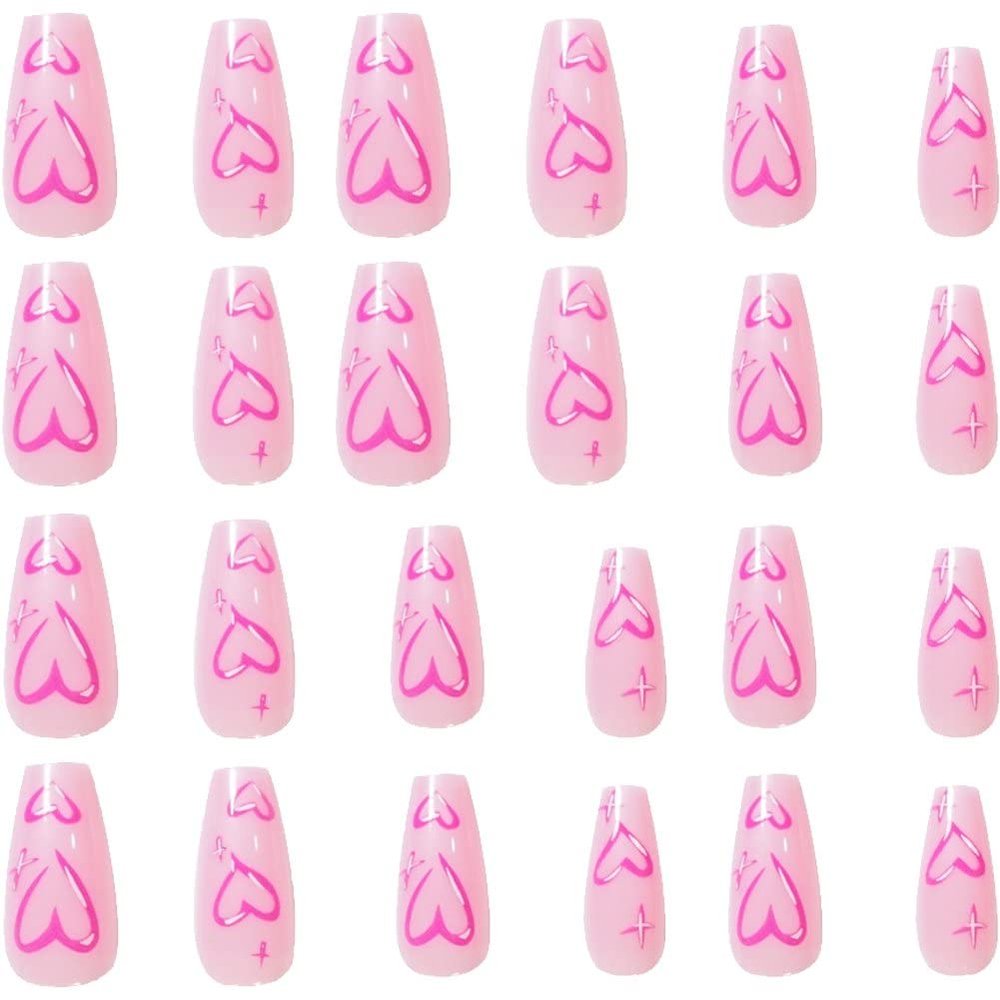Baokuan Pink Valentine's Day Heart Pattern Press-On Nails