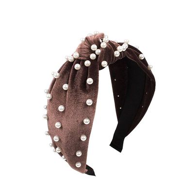 Women's Velvet Pearl Headband, Wide Retro Fabric Hairband