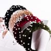 Women's Velvet Pearl Headband, Wide Retro Fabric Hairband view 3