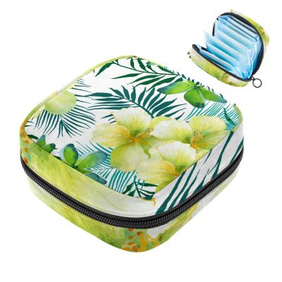 Menstrual Pad Bag with Zipper, Tropical Green Palm Flower