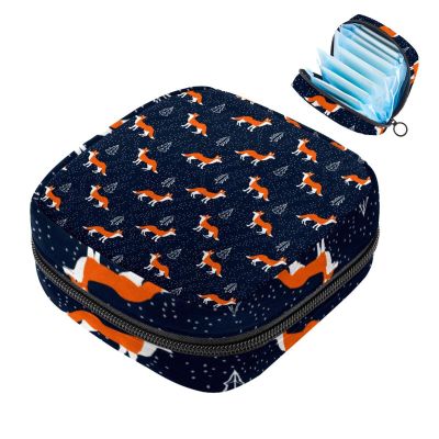 Cute Fox Pattern Sanitary Pad and Menstrual Cup Storage Bag with Zipper