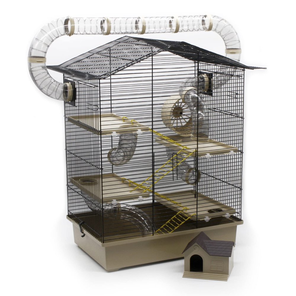 ZooPaul XXL Small-Animal Cage, Black/Beige, for Hamsters and Mice, with Tunnel System and Accessories