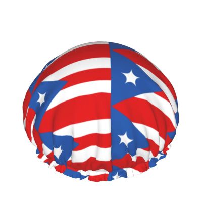 Reusable Puerto Rico Flag Shower Cap with Stretch Edge