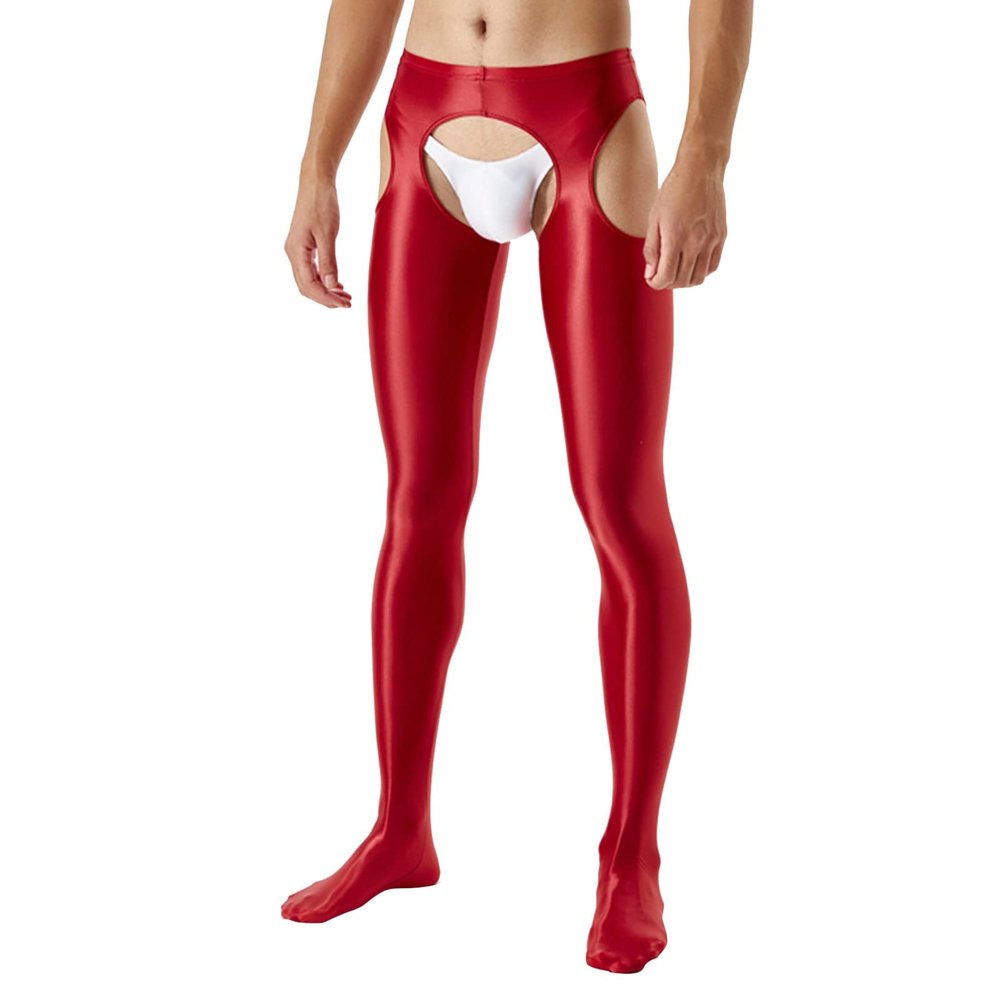 Men's Underwear Set: Wetlook Leggings, Boxer Shorts, Open-Crotch Brief, Thong, Latex Lingerie with Thigh-Length Stay-Up Stockings