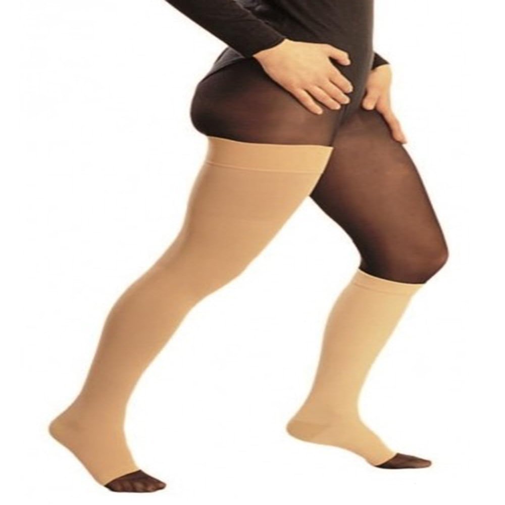 Orione Safte Open-Toe Knee-High Compression Stockings, Class 2, 30% Cotton, Beige, 1 Pair (Size 5)