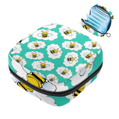 Zippered Menstrual Pouch with Cute Bee Pattern