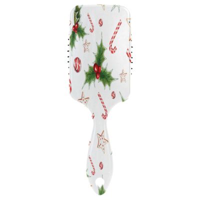 Hair Brush for Women and Girls, Candy Cane Holly Leaf Berry Paddle Brush with Air Cushion for All Hair Types