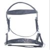 SHOWMEN CRAFT Black Side-Pull Bitless Bridle with Hand-Tooled Oval Browband and Noseband view 1