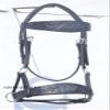 SHOWMEN CRAFT Black Side-Pull Bitless Bridle with Hand-Tooled Oval Browband and Noseband view 2