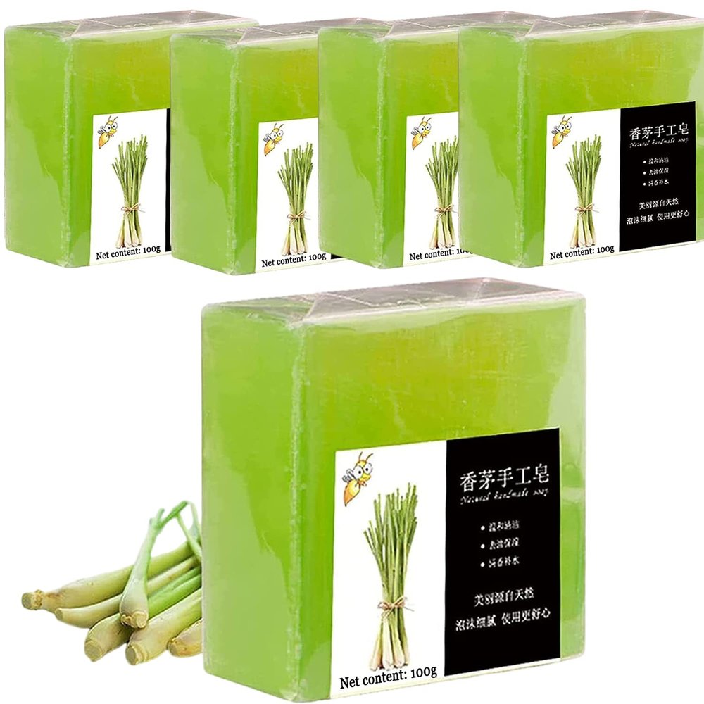 Citronella Soap, Handmade Soap Bar with Essential Oils, Natural Lemongrass Body and Facial Soap, 100 g (5 pcs)