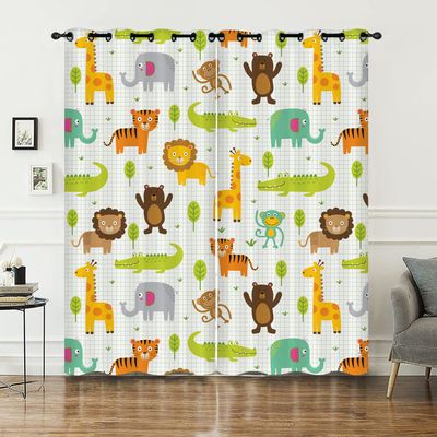 HOSIMA Forest Animal Blackout Curtains with Grommets, 2-Pack, 140 x 260 cm
