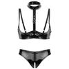 Winying Women's Open-Cup Push-Up Bra and Faux Leather Panty Lingerie Set, Black, 4XL view 1