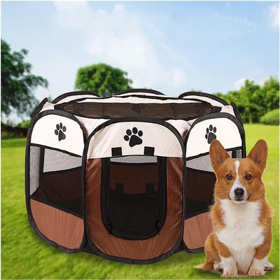 Samnuerly Foldable Pet Playpen, Portable 6-Color Oxford Fabric Dog Fence, Waterproof Removable Pet Fence for Indoor and Outdoor Use (Brown, Large)
