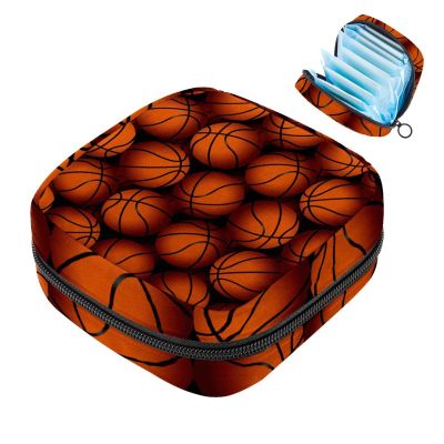 Menstrual Pad Pouch with Zipper, Feminine Hygiene Storage Bag, Basketball Texture