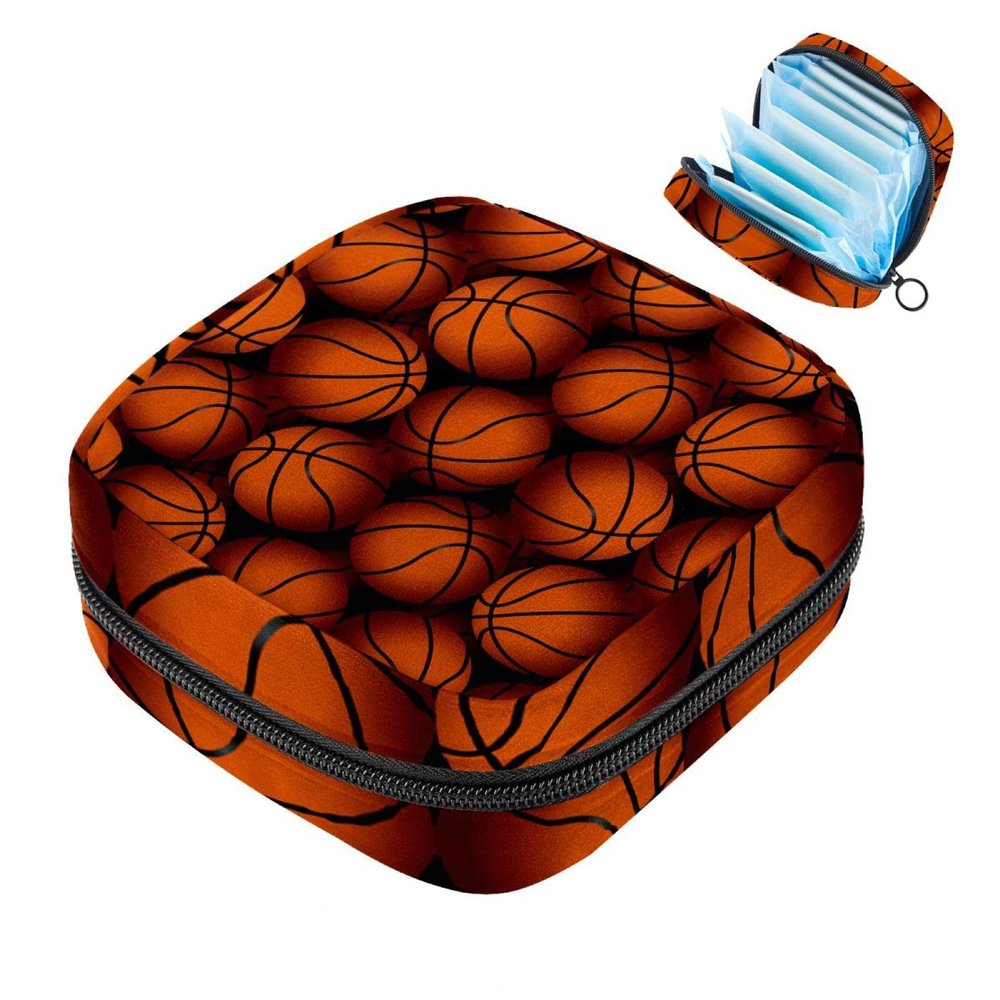 Menstrual Pad Pouch with Zipper, Feminine Hygiene Storage Bag, Basketball Texture